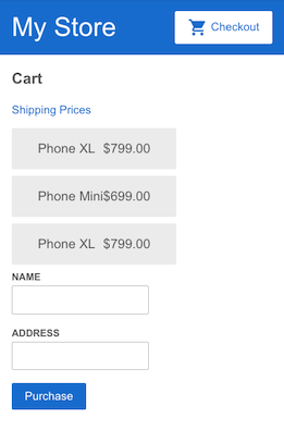 Cart page with checkout form